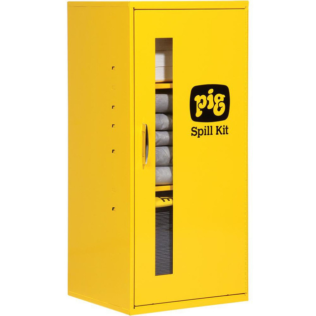 New Pig KIT215 Spill Kits; Kit Type: Universal Spill Kit; Container Type: Cabinet; Absorption Capacity: 12 gal; Color: Hi-Vis Yellow; Portable: No; Capacity per Kit (Gal.): 12 gal