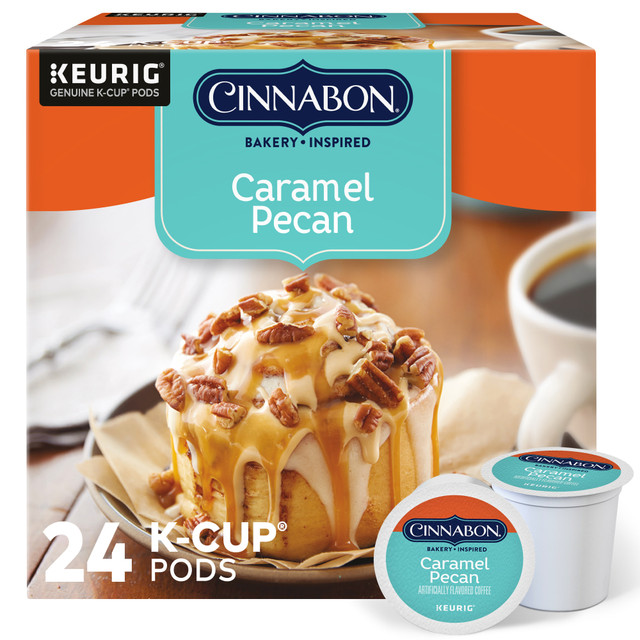 GREEN MOUNTAIN COFFEE ROASTERS, INC. 5000369043 Green Mountain Coffee Cinnabon Caramel Pecan K-Cup Pods, Light Roast, Box Of 24 Pods GREEN MOUNTAIN COFFEE ROASTERS, INC. 5000369043 Green Mountain Coffee Cinnabon Caramel Pecan K-Cup Pods, Light Roast, Box Of 24 Pods