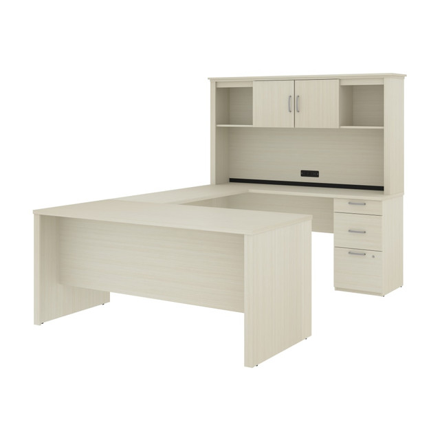 BESTAR INC. 46410-31 Bestar Logan 66inW U- Or L-Shaped Executive Corner Desk With Pedestal And Hutch, White Chocolate