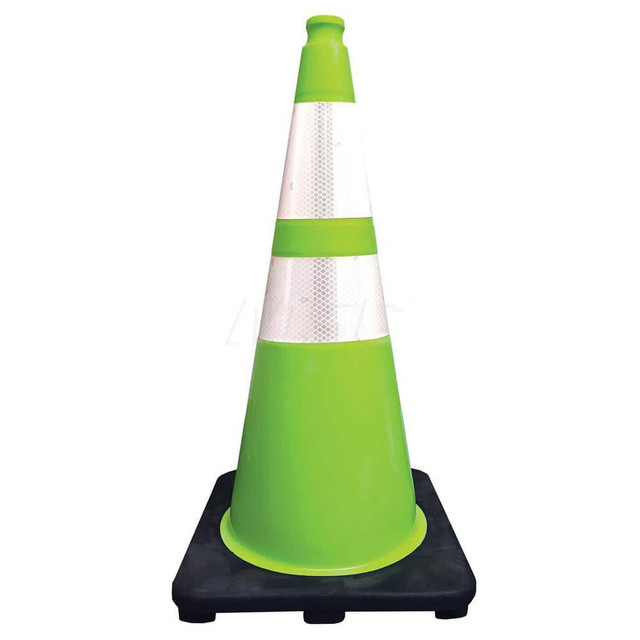 Plasticade 528-7-3LG Traffic Cone with Base: Polyvinylchloride, 28" OAH, Lime Green