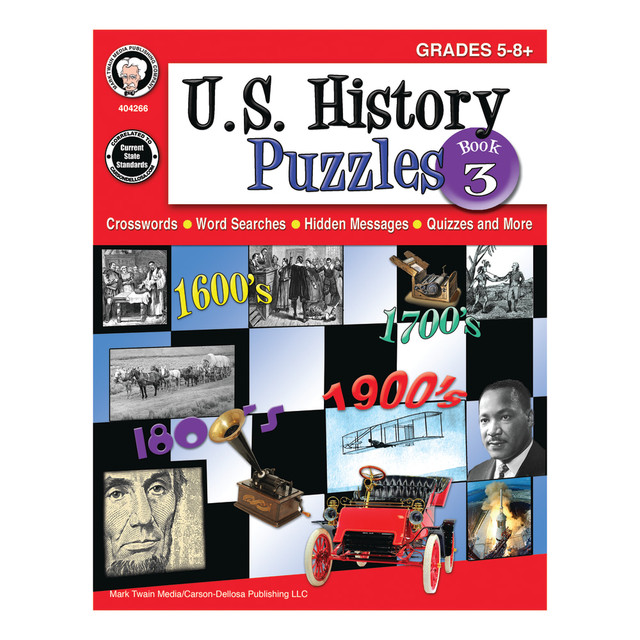 Make learning about Americas history fun and interactive for your students with this activity book. Challenging puzzles illuminate events from global wars to industrialization and technology.  Activities teach students about American history. Topics include United States expansion, American involvement in global wars, the increasing role of industrialization and technology and equality.  Crosswords, word searches, quizzes and other puzzles create an engaging learning experience.  Meets Common Core standards.  Designed for students in grades 5 through 8.