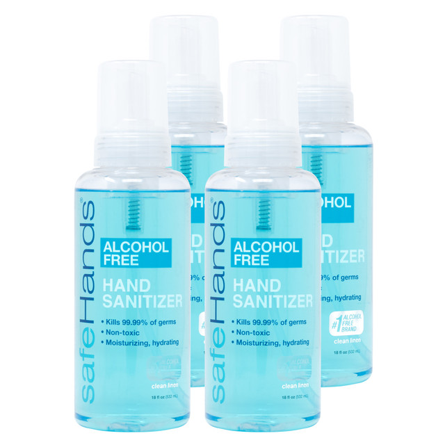 SAFEHANDS SOLUTIONS, LLC SHC-18-4C safeHands Alcohol-Free Hand Sanitizer, Clean Linen Scent, 18 Oz, Pack Of 4 Bottles SAFEHANDS SOLUTIONS, LLC SHC-18-4C safeHands Alcohol-Free Hand Sanitizer, Clean Linen Scent, 18 Oz, Pack Of 4 Bottles
