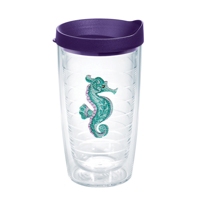 TERVIS TUMBLER COMPANY 01254373 Tervis Seahorse Tumbler With Lid, 16 Oz, Purple/Teal