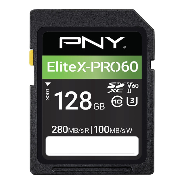 PNY TECHNOLOGIES, INC. P-SD128V60280EXP6-GE PNY EliteX-PRO60 Class 10 U3 V60 UHS-II SDXC Flash Memory Card, 128GB, P-SD128V60280EXP6-GE PNY TECHNOLOGIES, INC. P-SD128V60280EXP6-GE PNY EliteX-PRO60 Class 10 U3 V60 UHS-II SDXC Flash Memory Card, 128GB, P-SD128V60280EXP6-GE