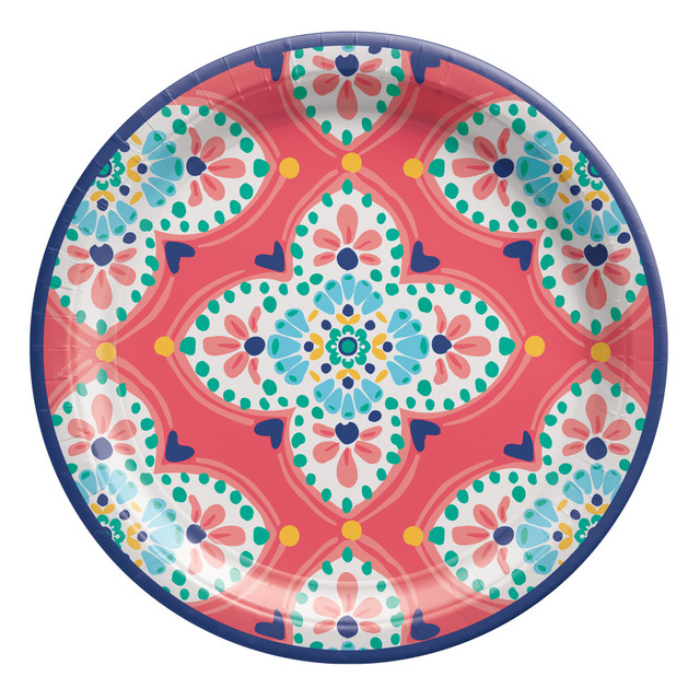 AMSCAN 542560  Summer Boho Vibes Round Paper Plates, 7in, Multicolor, Pack Of 32 Plates
