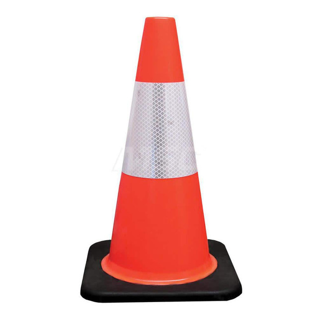 Plasticade 518-3-6 Traffic Cone with Base: Polyvinylchloride, 18" OAH, Fluorescent Orange