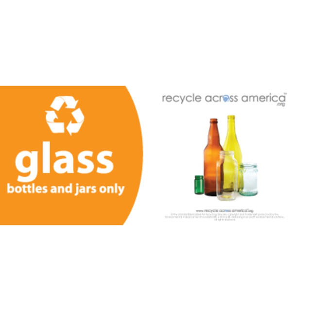 PACKAGING DYNAMICS Recycle Across America GLASS-0409  Glass Standardized Recycling Label, GLASS-0409, 4in x 9in, Orange