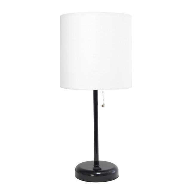 ALL THE RAGES INC LimeLights LT2024-BAW  Stick Lamp with Charging Outlet and Fabric Shade, 19.5inH, White/Black