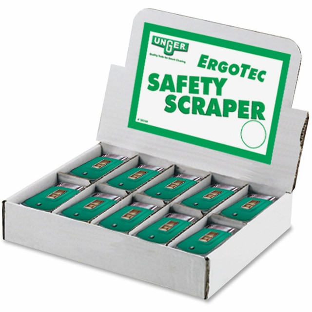 UNGER INDUSTRIAL, LLC Unger SR040CT  Safety Scrapers - 1.50in Blade - Retractable, Safety Lock, Non-slip Grip - Green - 50 / Carton