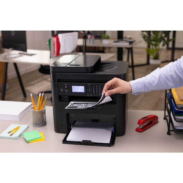 Prepare for whatever the day throws at you with this Canon all-in-one printer. The Canon imageCLASS offers fast print, scan and copy speeds to help you get the job done quickly. The monochrome printer features wireless technology and mobile printing options to help your team print from their devices.  Prints up to 30 pages per minute (ppm).  Prints at up to 2400 x 600 dpi resolution.  Mobile printing solutions include Canon PRINT Business, Apple AirPrint and Mopria Print Service, making it easy to print from your devices.  Copies up to 30 copies per minute (cpm) at up to 2400 dpi resolution.  Scans up to 30 impressions per minute at up to 2400 dpi resolution.  5-line LCD to view details of current jobs.  Wi-Fi (802.11b/g/n) technology and Wi-Fi Direct Connection to allow wireless connectivity and USB Device 2.0 High-Speed for a simple wired connection.  Features a 150-sheet input tray and a 35-sheet Simplex ADF.  Backed by the manufacturers 1-year limited warranty.