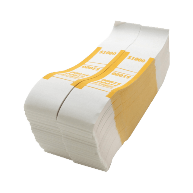 SP RICHARDS BS1000WK Sparco Kraft Paper ABA Bill Straps, $1,000, White/Yellow, Box Of 1,000