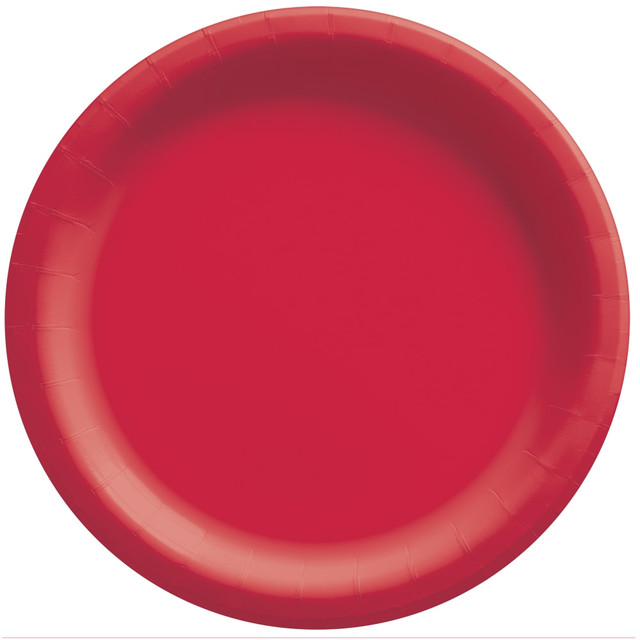 AMSCAN 690015.40  Round Paper Plates, Apple Red, 10in, 50 Plates Per Pack, Case Of 2 Packs