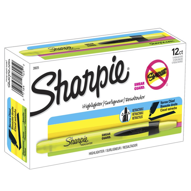 NEWELL BRANDS INC. Sharpie 28025  Accent Retractable Highlighters, Fluorescent Yellow, Pack Of 12