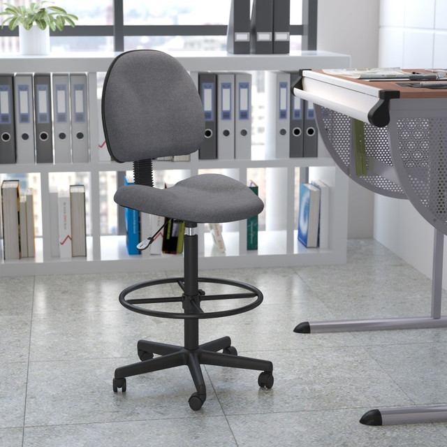 FLASH FURNITURE BT-659-GRY-GG  Fabric Drafting Chair (Cylinders: 22.5ft"-27ft"H or 26ft"-30.5ft"H), Gray/Black