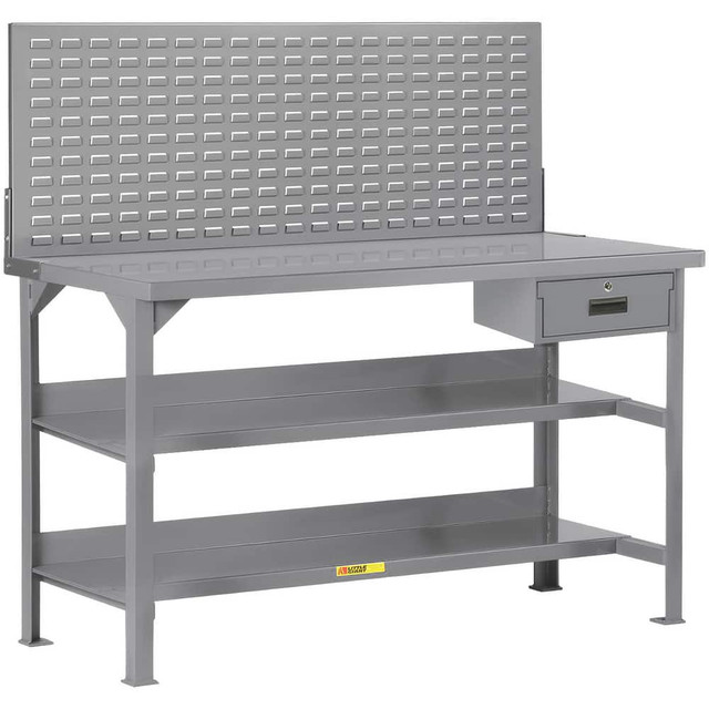 Little Giant. WST3-244836LPDR Stationary Work Benches, Tables; Bench Style: Heavy-Duty Use Workbench ; Edge Type: Square ; Leg Style: Fixed with Pre-Drill Holes for Anchoring ; Depth (Inch): 24 ; Color: Gray ; Maximum Height (Inch): 36