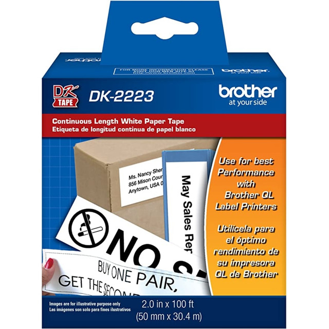 BROTHER INTL CORP Brother DK2223  Paper Label Tape, Continuous, 2in x 100ft, White