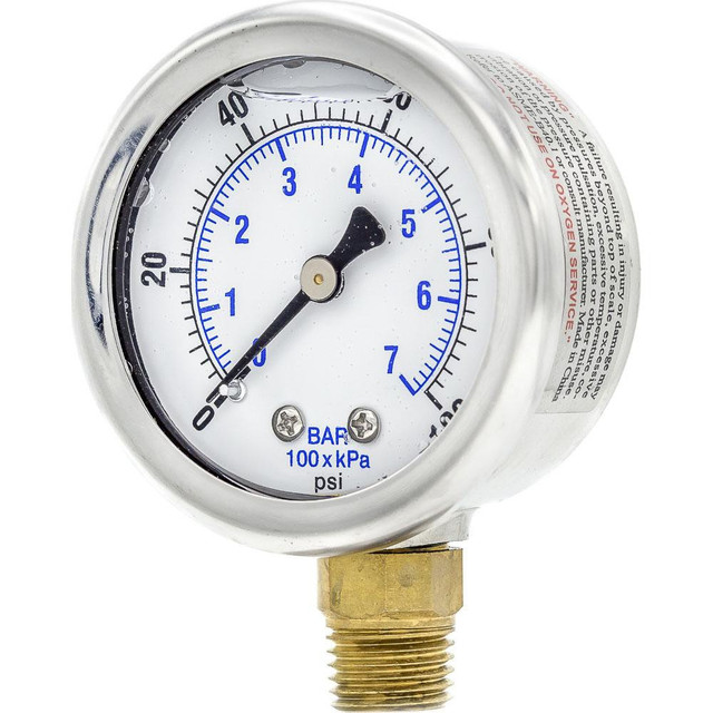 PIC Gauges 201L-204E Pressure Gauges; Gauge Type: Industrial Pressure Gauges ; Scale Type: Dual ; Accuracy (%): 3-2-3% ; Dial Type: Analog ; Thread Type: 1/4" MNPT ; Bourdon Tube Material: Bronze