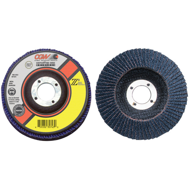 CGW ABRASIVES 42354 Flap Discs, Z3 -100% Zirconia, XL, 4 1/2in, 60 Grit, 5/8 Arbor, 13,300 rpm, T27