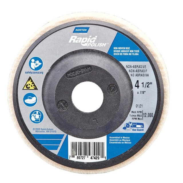 Norton 78072747429 Deburring Discs; Disc Diameter (Inch): 4-1/2 ; Connector Type: Arbor ; Center Hole Size (Inch): 7/8 ; Maximum Rpm: 12000 ; Thickness (Inch): 1