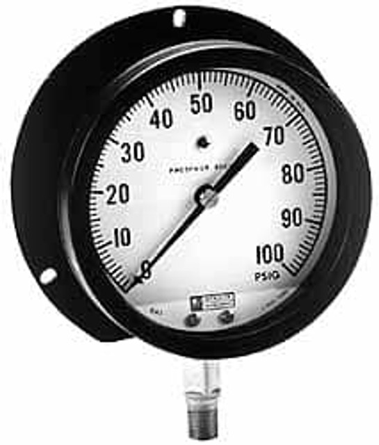 Made in USA BA164PM4LW Pressure Gauge: 6" Dial, 600 psi, 1/4" Thread, NPT, Lower Mount