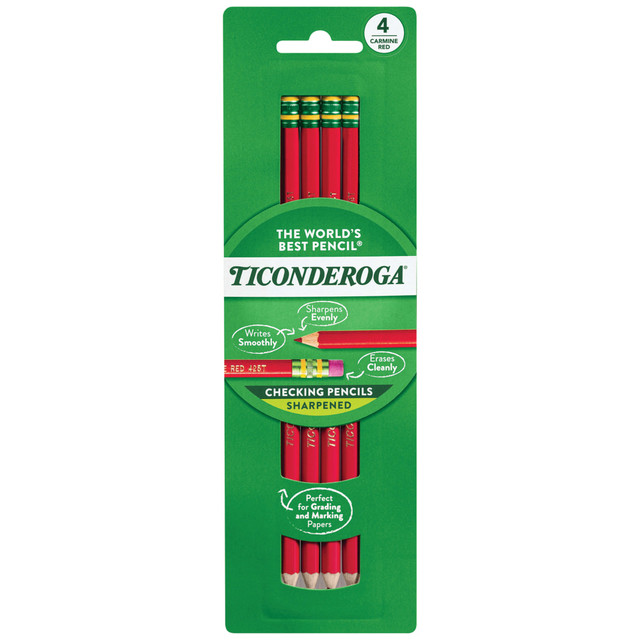 Your desk is piled high with student assignments, so work through another stack with these versatile erasable checking pencils. They are designed to deliver bold, non-fading colors for effortless legibility, while a hexagonal grip makes each of these Ticonderoga pencils easy to control as you jot notes and scores.  Brilliant, non-fading,  colors ideal for teachers, accountants, engineers and artists. Use for checking, map coloring, marking on blueprints, creating proposals and editing papers.  These pre sharpened pencils are erasable and sharpens easily.  Hexagonal grip is easy to hold and maneuver.  PMA certified nontoxic for safe use.  Includes red presharpened pencils in a pack of 12.  PMA certification for pencils signifies that pencils are free from harmful levels of toxic substances. For detailed information see www.pencilsandpens.org/pencil_certification_program.php.