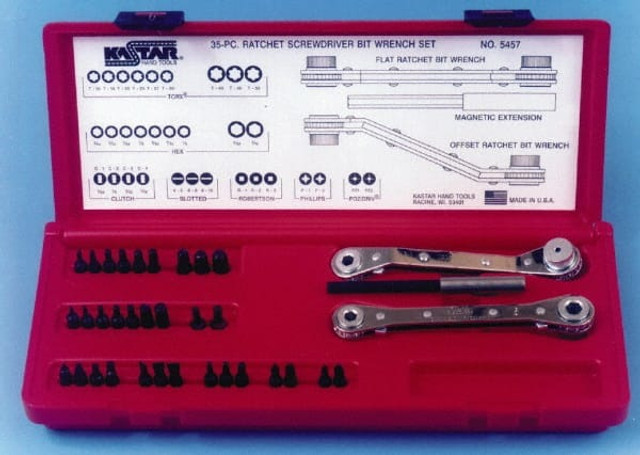 Lang 5457M Ratchet & Ratcheting Bit Wrench Set: 35 Pc, Inch & Metric