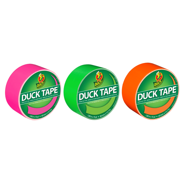 DRAGON TREE DISTRIBUTORS DUCKNEON3PK-OD Duck Brand Color Duct Tape Rolls, 1-15/16in x 45 Yd, Neon Colors, Pack Of 3 Rolls DRAGON TREE DISTRIBUTORS DUCKNEON3PK-OD Duck Brand Color Duct Tape Rolls, 1-15/16in x 45 Yd, Neon Colors, Pack Of 3 Rolls