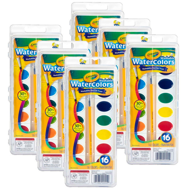 EDUCATORS RESOURCE Crayola BIN530555-6  Watercolor Set, 1 Oz, Assorted Colors, 16 Paints Per Set, Pack Of 6 Sets