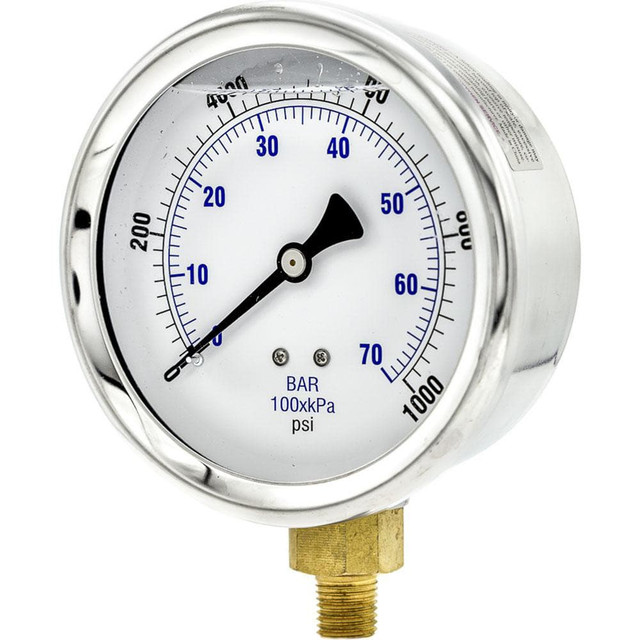 PIC Gauges 201L-404M Pressure Gauges; Gauge Type: Industrial Pressure Gauges ; Scale Type: Dual ; Accuracy (%): 2-1-2% ; Dial Type: Analog ; Thread Type: 1/4" MNPT ; Bourdon Tube Material: Bronze