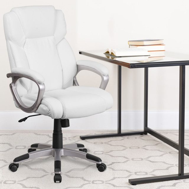 FLASH FURNITURE GO2236MWH Carolyn LeatherSoft Faux Leather Mid-Back Executive Office Chair, White FLASH FURNITURE GO2236MWH Carolyn LeatherSoft Faux Leather Mid-Back Executive Office Chair, White
