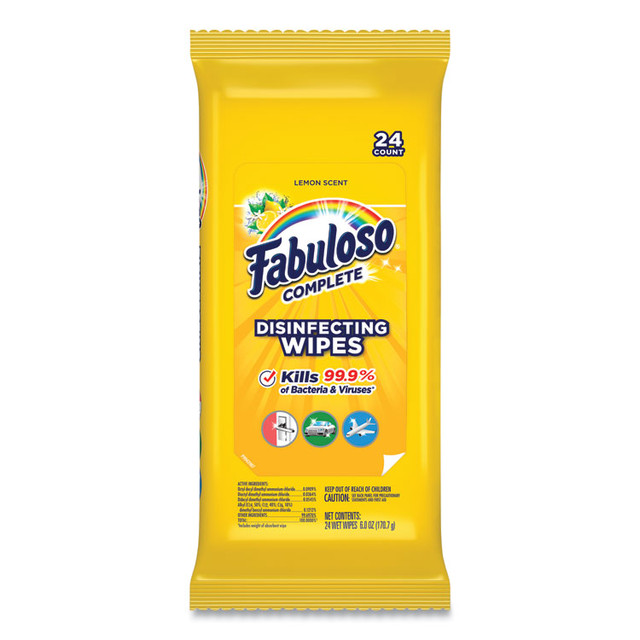 COLGATE PALMOLIVE, IPD. Fabuloso® 98719 Multi Purpose Wipes, 1-Ply, 7 x 7, Lemon, White, 24/Pack, 12 Packs/Carton