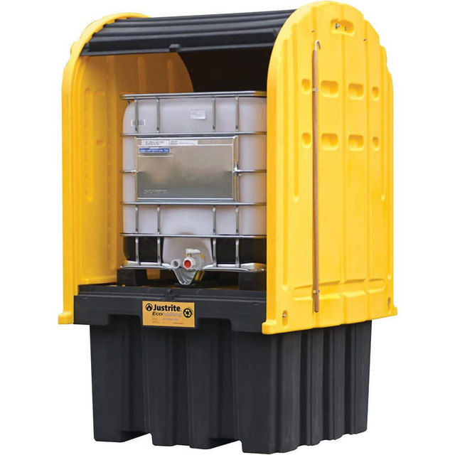 Justrite. 28677 IBC Storage Lockers; Type: Outdoor Shed w/Pallet ; Number of Totes: 1 ; Sump Capacity (Gal.): 372.00 ; Length (Inch): 60-3/4 ; Material: Polyurethane ; Load Capacity (Lb.): 9000.000