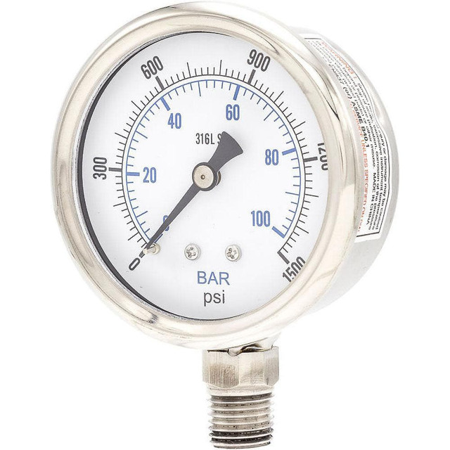 PIC Gauges PRO301D254N-01 Pressure Gauges; Gauge Type: Industrial Pressure Gauges ; Scale Type: Dual ; Accuracy (%): 2-1-2% ; Dial Type: Analog ; Thread Type: 1/4" MNPT ; Bourdon Tube Material: 316 Stainless Steel