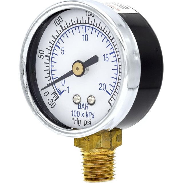PIC Gauges 101D-204CH Pressure Gauges; Gauge Type: Utility Gauge ; Scale Type: Dual ; Accuracy (%): 3-2-3% ; Dial Type: Analog ; Thread Type: 1/4" MNPT ; Bourdon Tube Material: Bronze