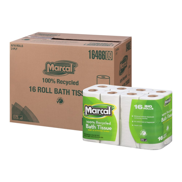 MARCAL PAPER MILLS, LLC 16466CT Marcal Small Steps 2-Ply Toilet Paper, 100% Recycled, 168 Sheets Per Roll, Pack Of 16 Rolls MARCAL PAPER MILLS, LLC 16466CT Marcal Small Steps 2-Ply Toilet Paper, 100% Recycled, 168 Sheets Per Roll, Pack Of 16 Rolls