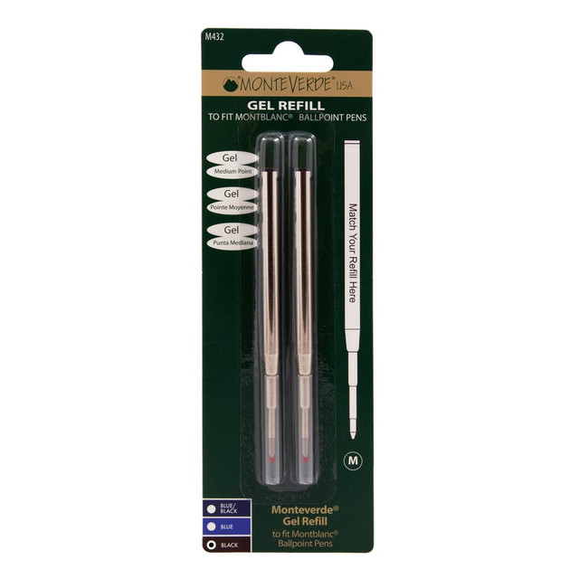 YAFA A PEN COMPANY M432BK Monteverde Capless Gel Refills For Montblanc Ballpoint Pens, Medium Point, 0.7 mm, Black, Pack Of 2