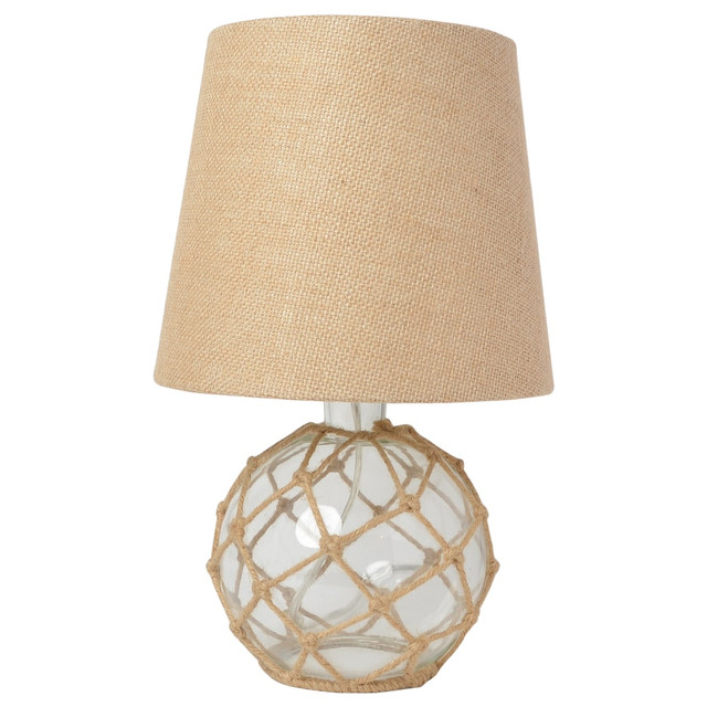 ALL THE RAGES INC Elegant Designs LT1050-CLR  Buoy Netted Glass Table Lamp, 15-1/4inH, Burlap Shade/Clear Base
