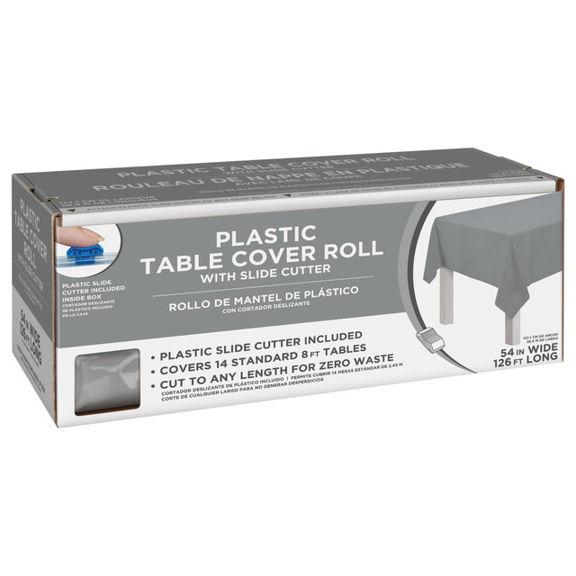 AMSCAN 77022.18  Boxed Plastic Table Roll, Silver, 54in x 126'