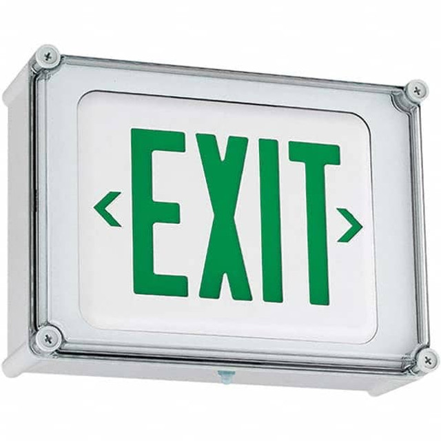 Hubbell Lighting 93075412 Illuminated Exit Signs; Number of Faces: 1 ; Letter Color: Green ; Housing Material: Polycarbonate ; Housing Color: White ; Voltage: 120/277 V ; Battery Type: Nickel Metal Hydride