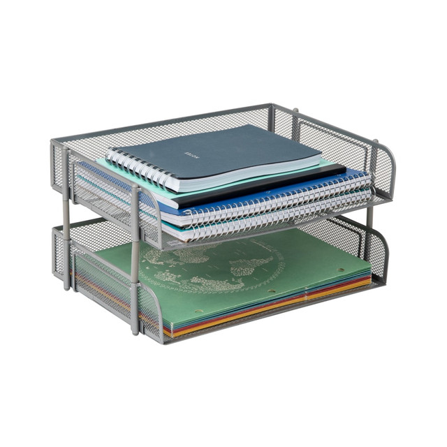 EMS MIND READER LLC ESTACK2-SIL Mind Reader Stackable Desktop Organizer Paper Tray, 7-1/4inH x 10inW x 13-1/2inD, Silver, Set Of 2 Trays EMS MIND READER LLC ESTACK2-SIL Mind Reader Stackable Desktop Organizer Paper Tray, 7-1/4inH x 10inW x 13-1/2inD, Silver, Set Of 2 Trays