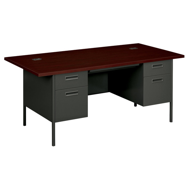 HNI CORPORATION HON P3276NS  Metro Classic 72inW Double-Pedestal Computer Desk, Mahogany/Charcoal