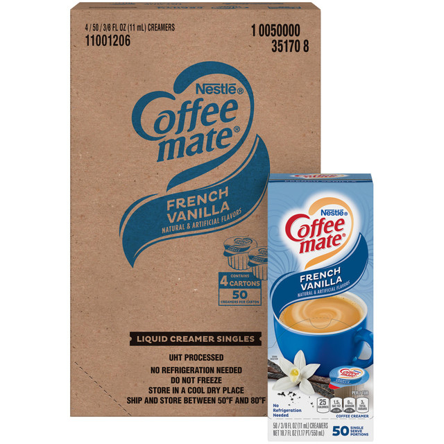 NESTLE WATERS NORTH AMERICA Nestle 35170CT  Coffee-mate Single Serve Liquid Creamer, French Vanilla Flavor, 0.38 Oz, Carton Of 200