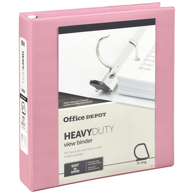 OFFICE DEPOT OD03121 Heavy-Duty View 3-Ring Binder, 1 1/2in D-Rings, Pink OFFICE DEPOT OD03121 Heavy-Duty View 3-Ring Binder, 1 1/2in D-Rings, Pink