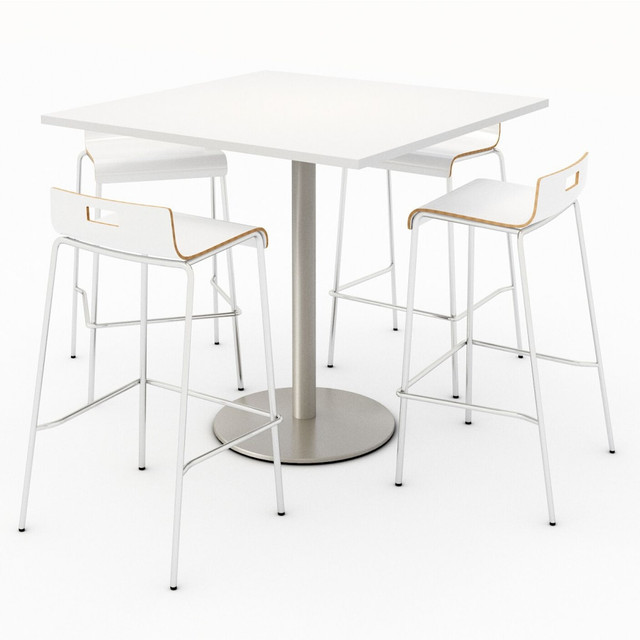 KFI FURNITURE, LLC 811774039918 KFI Studios Square Bistro Pedestal Table With 4 Stacking Bar Stools, White