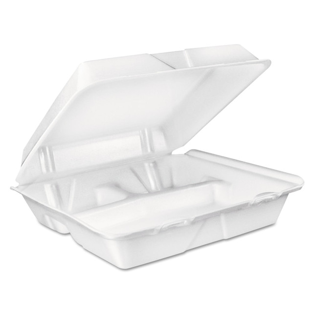 DART CONTAINER CORPORATION DCC 90HT3R Dart 3-Compartment Foam Carryout Food Containers, 8 Oz, White, Pack Of 200 Containers