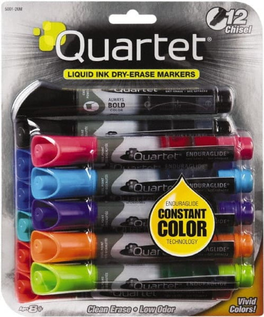 Quartet QRT500120M Pack of (12), Assorted Colors of Chisel Tip, EnduraGlide Dry Erase Markers