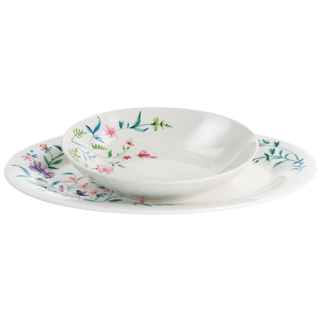 GIBSON OVERSEAS INC. Gibson Home 995117639M  Butterfly Floral 2-Piece Platter And Dinner Bowl Set, White
