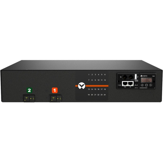 VERTIV NU30215 Geist Switched Outlet Level Monitoring EC MNU3EDR6-24CF18-3TL6A0H10-S - AC 208 V - 4.9 kW - Ethernet 10/100, RS-232, USB - input: NEMA L6-30P - output connectors: 24 (24 x IEC 60320 C13/C19) - 2U - 19in - 10 ft - black powder coat - TA