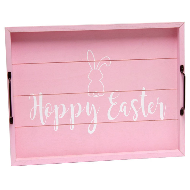 ALL THE RAGES INC HG2000-LPE Elegant Designs Decorative Serving Tray, 2-1/4inH x 12inW x 15-1/2inD, Light Pink Wash Hoppy Easter