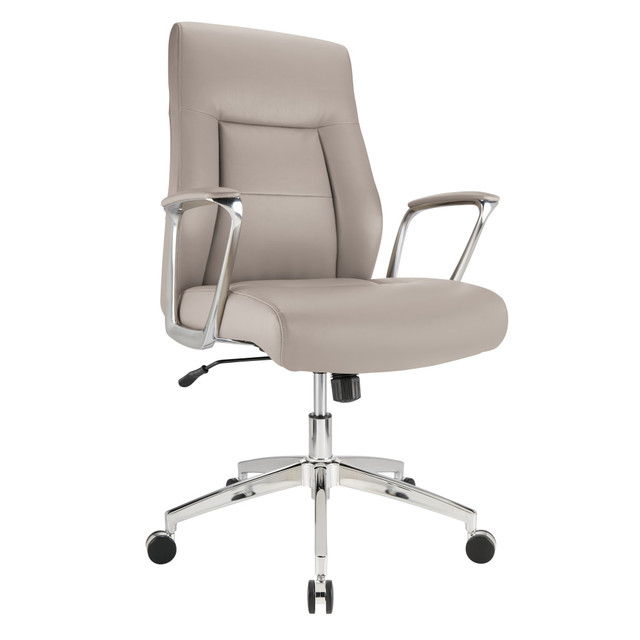 OFFICE DEPOT HLC-2697LT Realspace Modern Comfort Delagio Bonded Leather Mid-Back Managers Chair, Taupe/Silver